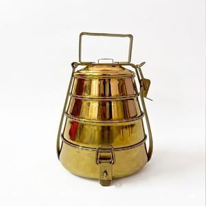 Mustard brass tiffin <b>box</b>, 2 tier vintage floral lunch <b>box</b>, traditional metal lunch <b>box</b>, available available at wholesale prices - Product Image 4