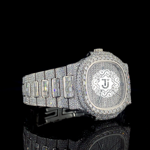 Montre automatique unisexe Baguette VVS Moissanite Diamant, boîtier en acier inoxydable, mouvement mécanique ETA, résistance à l'eau 3 ATM, entièrement sertie de diamants - Product Image 2
