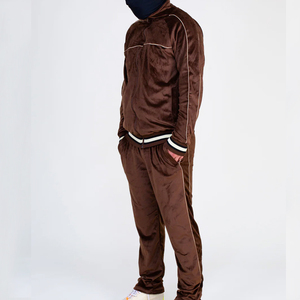 Ensemble de survêtement sport marron de haute qualité en coton, deux pièces, personnalisable, vente en gros, pour hommes - Product Image 3