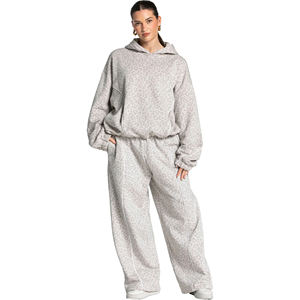 Conjunto Deportivo de Dos Piezas para Mujer, Estampado de Leopardo con Líneas en Contraste, Estilo Oversize, Informal, de Algodón Suave - Product Image 1