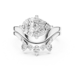 Anillo de diamante cultivado en laboratorio con corte pera de 2.5 CT con banda a juego, conjunto de dos anillos nupciales de oro de 10k/14k/18k, nuevo diseño para aniversario o boda. - Product Image 5
