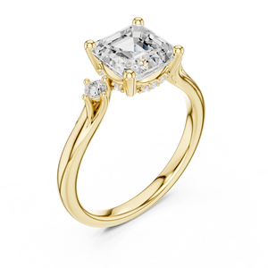 Anillo de compromiso de oro amarillo de 14 quilates para mujer con diamante de laboratorio de corte Asscher, certificado GRA, engastado con puntas, joyería para mujer - Product Image 4