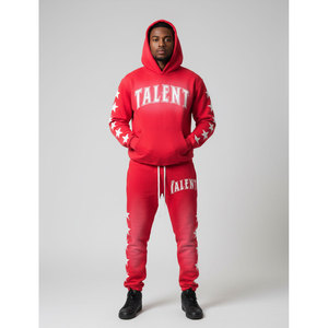 Ensemble sweat à capuche et pantalon de survêtement en coton épais délavé à l'acide, 2 pièces, uni, vintage, pour hommes - Product Image 1