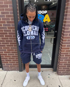 Conjunto de pantalones cortos y sudadera con capucha y cremallera de verano para hombre personalizado OEM conjunto de 2 pantalones cortos sueltos informales de alta calidad conjunto de chándales cortos unisex - Product Image 4