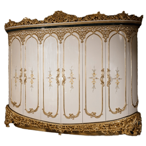 Armoire autoportante écologique de style rococo italien en acajou massif, six portes, entièrement sculptée, finition dorée, design courbé, style palais - Product Image 6