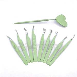 Pince à épiler pour extensions de cils RMI antidérapante, antimagnétique, de haute qualité, personnalisable, avec pointes argentées revêtues de couleur verte, 10 mm - Product Image 4