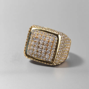 Iced Out Square Signet <b>Ring</b> Gold Silver Diamond Style Luxury Hip Hop Jewelry Bling Fashion <b>Statement</b> Accessory - Product Image 4