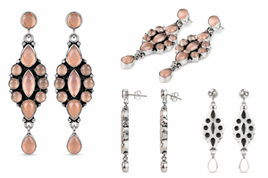 Boucles d'oreilles pendantes en argent oxydé tendance |   Bijoux vintage en pierre œil de chat rose, forme marquise et goutte d'eau - Product Image 5