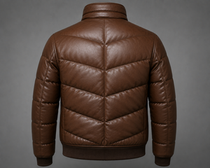 Blouson en cuir matelassé gaufré pour homme, style motard, fermeture éclair, coupe ajustée, pour l'hiver, avec logo frontal, chauffant - Product Image 3