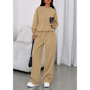 Conjunto Deportivo Informal para Mujer, Sudadera Holgada con Capucha y Pantalones de Felpa Suave, Diseño Liso de Color Sólido - Product Image 2