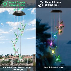 Campanella a Vento Solare LED a Forma di Colibrì, Luci a Stringa 6-LED Cambia Colore, Lampada Decorativa da Giardino Impermeabile IP65 per Uso Domestico - Product Image 5