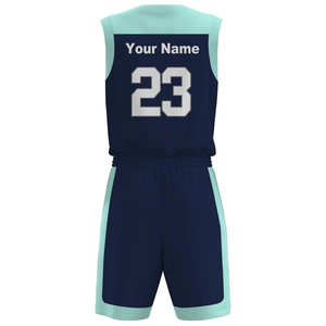 Conjunto de Uniforme de Baloncesto Sublimado Personalizado, Unisex, Cuello en V, Sin Mangas, Color Azul Marino y Verde Menta, Nombre del Equipo 23, Uniforme Deportivo Transpirable - Product Image 2