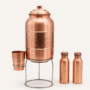 Ensemble distributeur d'eau en cuivre pur martelé avec support, réservoir de stockage authentique ayurvédique pour la santé naturelle et l'immunité - Product Image 5