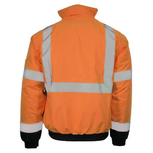 High Visibility Orange Hooded Puffer <b>Jacket</b> <b>With</b> Reflective Tape Windproof Workwear For Men Winter Thick <b>Fleece</b> <b>Lining</b> - Product Image 6
