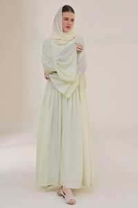 Cream Floor Modest Islamic <b>Dress</b> <b>Long</b> Sleeve High Neck Solid Color Lightweight Daily Wear Middle East Style Muslim Abaya Sets - Product Image 5