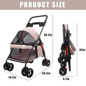 Poussette pliable TH-PPS-507 à quatre roues pour animaux de compagnie avec pare-soleil et porte-gobelets réglables à cadre durable - Product Image 6