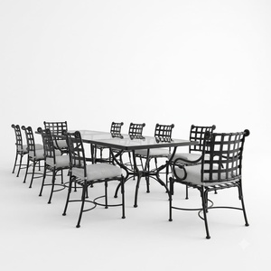 Ensemble de meubles d'extérieur en fer forgé mosaïque méditerranéenne, table et chaises de patio en métal écologique pour 8 personnes - Product Image 1