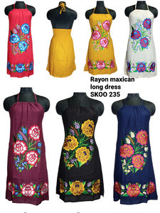 ชุดเดรสยาวปานกลางแบบไม่มีสายคล้องไหล่สไตล์เม็กซิกัน ดีไซน์ทันสมัย ชุดพื้นเมืองเม็กซิกัน แต่งลูกไม้ติดกระดุม ชุดลำลอง - Product Image 4