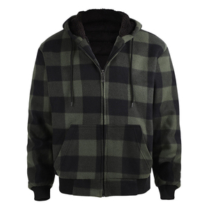 Wholesale <b>Mens</b> High Quality Checkered Flannel <b>Shirt</b> With Hood Casual <b>Winter</b> Button Front Plaid Shacket Outerwear Top - Product Image 2
