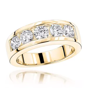 Bague pour homme EtherStar 1.00ctw en diamant de laboratoire, or massif 8mm, 5 pierres serties en canal, coupe classique ronde brillante, alliance de mariage - Product Image 3