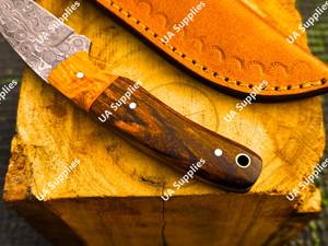 Couteau de chasse en acier Damas avec manche en bois, lame à pointe tombante, couteau de survie en plein air, lame fixe ultra-affûtée - Product Image 6