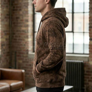Wholesale Blank Acid Wash Winter 100% Cotton <b>Fleece</b> Hoodie Street Wear Clothing for <b>Men</b> Unisex <b>Black</b> Customized - Product Image 5