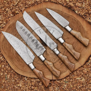 Handmade Damascus Steel Five-piece Kitchen Chef <b>Knife</b> <b>Set</b> Wood Handles <b>Sharp</b> Ambidextrous Sustainable Durable TARJ ENTERPRISES - Product Image 5