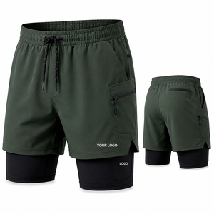 Custom Branded Double <b>Layer</b> Gym Shorts Featuring Compression Inner Tights and Side Pockets Perfect for Running and Outdoor Wear - Product Image 1
