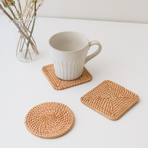 Personalized rattan drink coaster handcrafted natural weave <b>trivet</b> for holding cups decor tea cup mats - Product Image 4