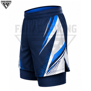 Ensemble No Gi sur mesure de qualité supérieure bleu marine et blanc avec rashguard à manches courtes à rayures bleu roi et short de compression doublé - Product Image 6