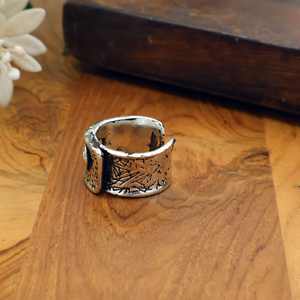 Bague ouverte vintage avec symbole, couleur argent antique, ajustable, style punk, bijoux de mode unisexe - Product Image 4