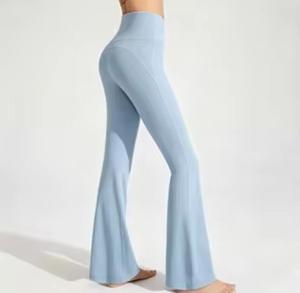 High Waist <b>Flared</b> <b>Leggings</b> Solid Color Full Length Stretchy Breathable Spandex Knitted Women's All Seasons Sporty Style - Product Image 5