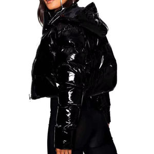 Winter Women Shiny Crop Hooded Puffer Jacket Solid Color <b>Bubble</b> <b>Coat</b> Thick Warm Zipper Down Jacket - Product Image 3