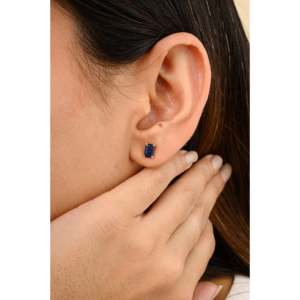 14K Gold Dainty <b>Blue</b> Sapphire Prong Set <b>Stud</b> <b>Earrings</b> - Product Image 4