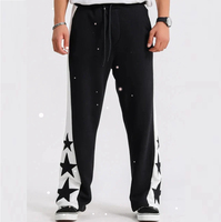 Pantalon de survêtement homme tendance hiver style hip-hop ample avec patchs personnalisés effet usé, coupe évasée, taille élastique 100% coton