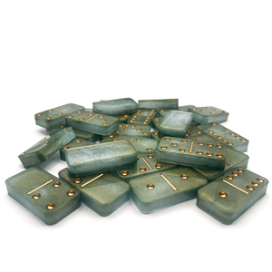 Jeu de dominos en résine époxy fait main, couleur personnalisée vert jaune noir, double six, jeu d'art, objet de collection, boîte de puzzle, technique de moulage - Product Image 4