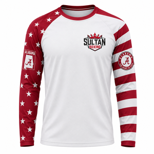 Maillot de sublimation personnalisé à manches longues Alabama, logo personnalisé, vêtements de sport d'équipe, design de manches avec drapeau d'Alabama, fabricant OEM - Product Image 1