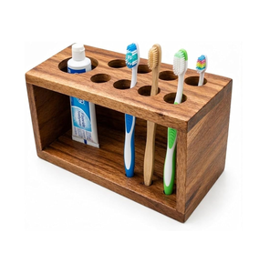 Wholesale Latest Design Decorating Fancy Luxury Square Shape <b>Toothbrush</b> <b>Holder</b> Natural Acacia Wood Color At Best Price - Product Image 3