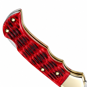 Couteaux de poche pliants rouge, argent et or avec manche ergonomique texturé, lame en acier inoxydable tranchante, pour le camping, la chasse et l'EDC - Product Image 5