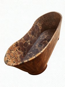 Classic Modern Teak Wood Coin Resin Bathtub Eco-Friendly Portable Freestanding Soaking Function Bathroom Villa Outdoor Indoor - Product Image 2