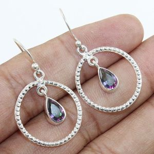 Wholesale Natural Mystic Topaz <b>Earrings</b> 925 Sterling <b>Silver</b> Handmade Mystic Topaz Open Circle Drop <b>Dangle</b> <b>Earrings</b> - Product Image 1