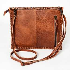 Bolso Bandolera de Cuero Genuino Marrón con Grabado Floral Vintage para Mujer, con Cremallera y Correa Larga - Product Image 2