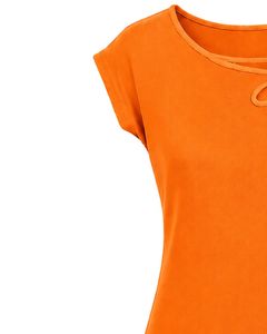 Manufacturer Orange Women Casual Summer Blouse Elegant Flower Neck Design Short Sleeve Loose Fit Fashion Daily Wear <b>Top</b> Shirt - Product Image 3