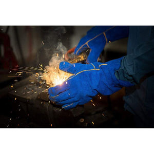 <b>Heat</b> Resistant Leather Welding Gloves Blue Color Anti-<b>Heat</b> Full Grain Goatskin Work Wear Abrasion Resistance Straight Cuff - Product Image 1