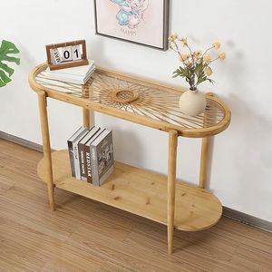 Elegant Rattan <b>Console</b> <b>Table</b> with Premium Solid Wood Construction for Living Room Hallway and Entrance Display - Product Image 6