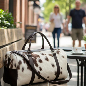Bolsa de Viaje de Piel de Vaca con Cierre de Cremallera y Gran Capacidad, Bolsa de Fin de Semana con Correa para el Hombro - Product Image 5