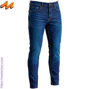 Jeans de mezclilla para hombre, corte ajustado, lavado claro, cintura media, transpirables, básicos, con cinco bolsillos. - Product Image 2