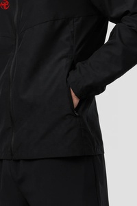 Black <b>Men</b> <b>Summer</b> Eco-friendly Sporty Print Windbreaker Shorts Set Lightweight Zip-Up <b>Jacket</b> Two-Piece Activewear Outfit Front - Product Image 5