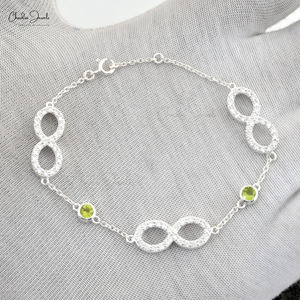 Pulsera de Eslabones de Plata de Ley 925 Flexible de Alta Calidad con Circonitas Cúbicas Engastadas y Tres Infinitos de Peridoto, Brazaletes de Moda - Product Image 6