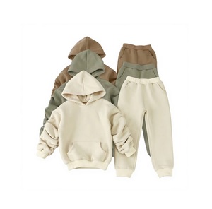 Conjunto Deportivo de Algodón con Capucha para Niños, Color Sólido, Corte Holgado, Informal, para Otoño, Manga Larga, con Bolsillos Laterales, Cintura Elástica - Product Image 1